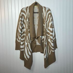 Gianni Bini Sweater Women’s Large White And Tan Zebra Print Cardigan Wrap  Boho